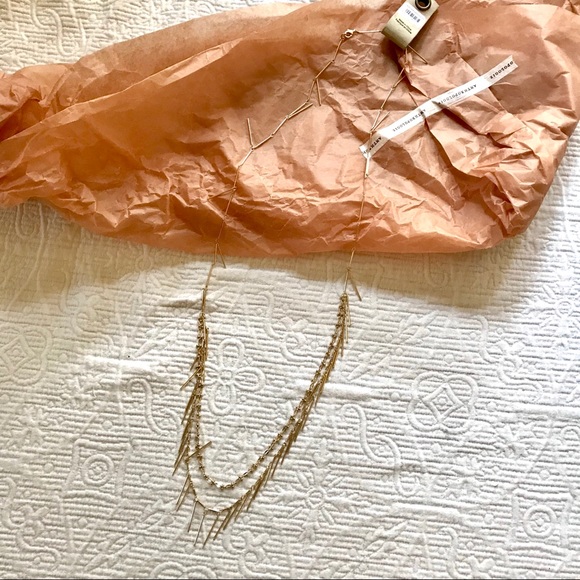 NWT! Anthropologie Gold Fringe Layered Necklace - Picture 4 of 6